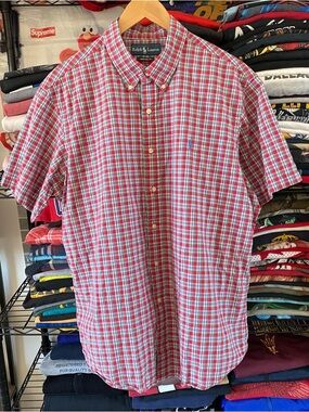Vintage Ralph Lauren Shirt Plaid Button Up Red 1990s Grunget